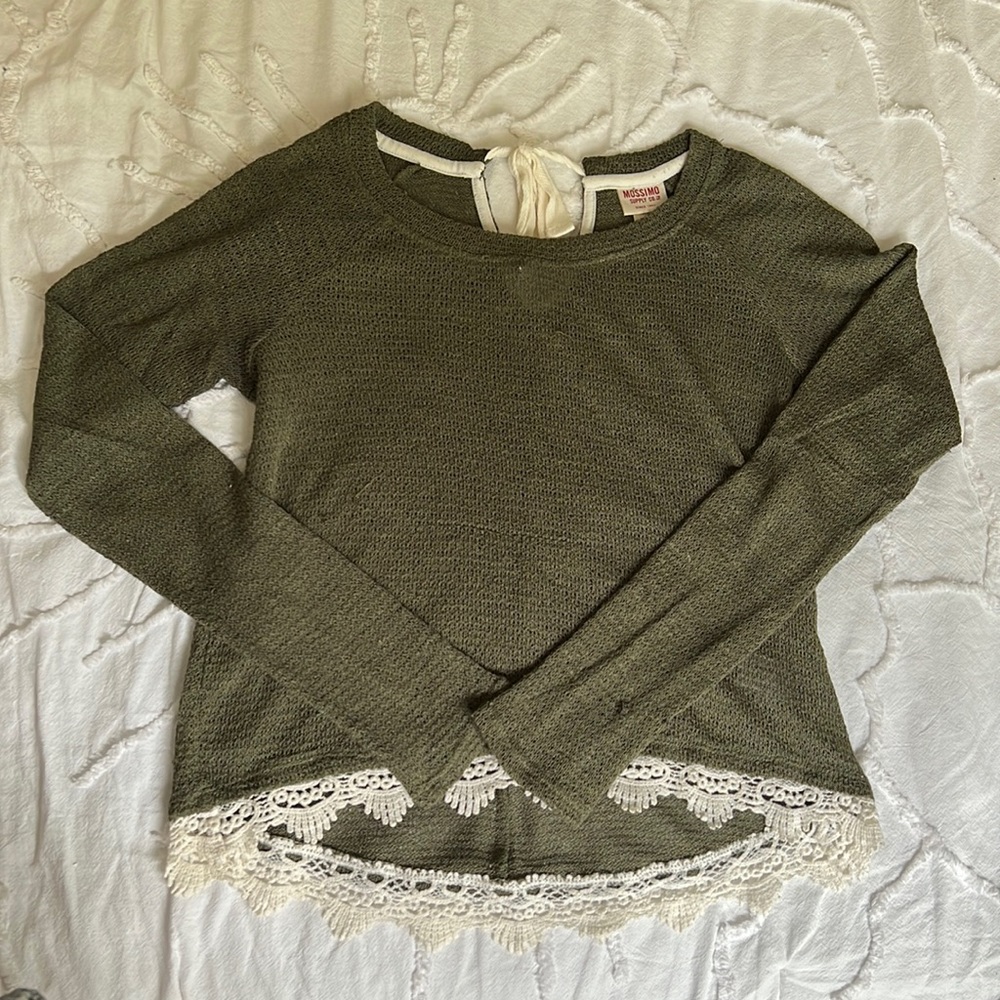 Mossimo olive green lace trim sweater